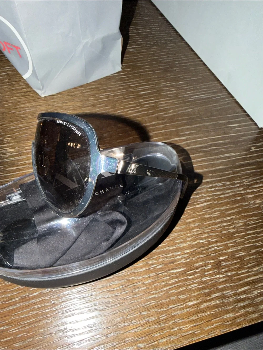 Armani Exchange Black Shield Sunglasses with Clear Branded Case